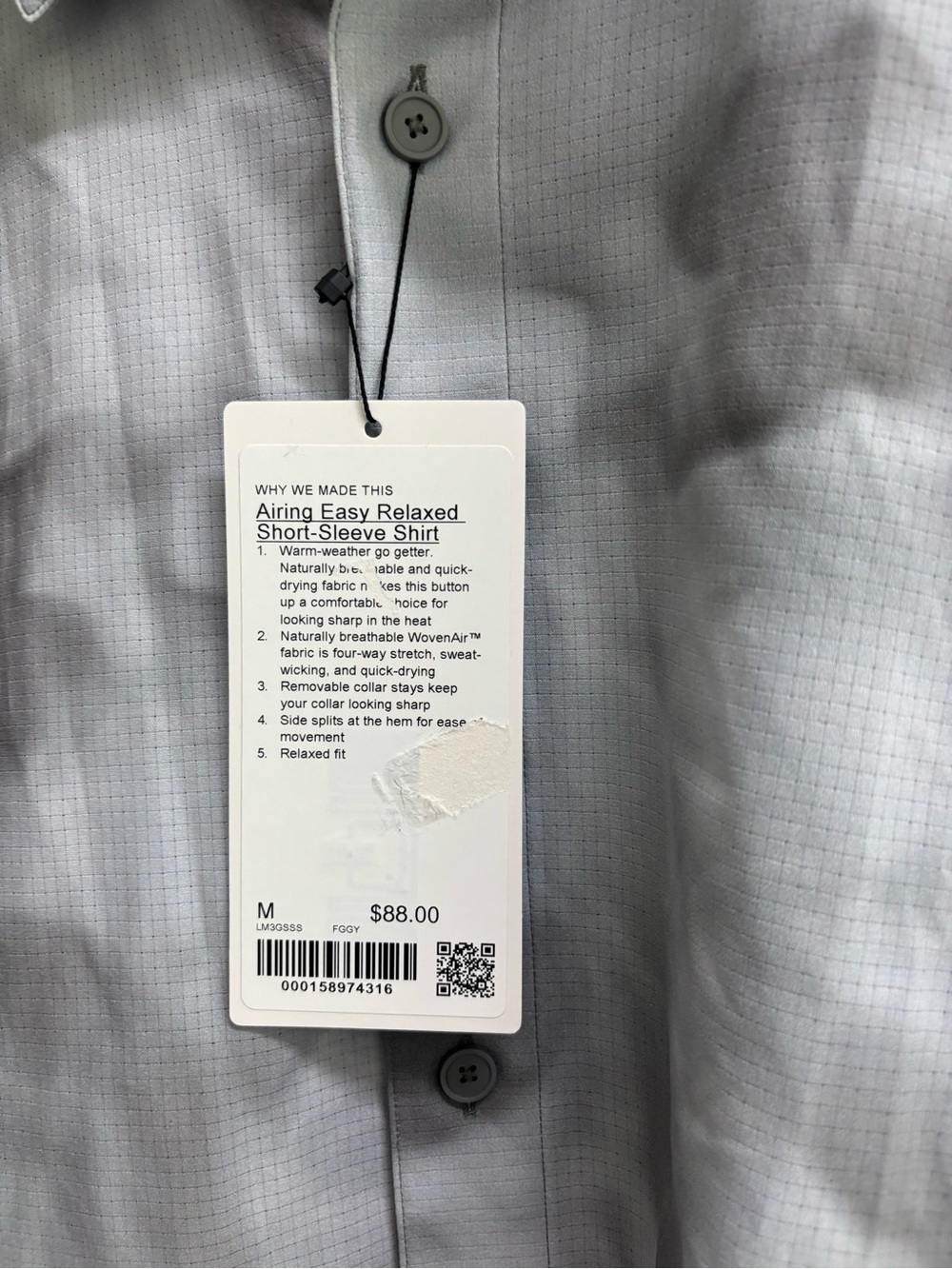 Lululemon Airing Easy Relaxed Short Sleeve Shirt Men’s M Foggy Gray NWT - Picture 4 of 7
